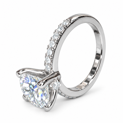 Moissanite Round Brilliant Solitaire Engagement Ring With Round Moissanite Accents In 14K White Gold, Infinity Jewelers USA #6903 #6904