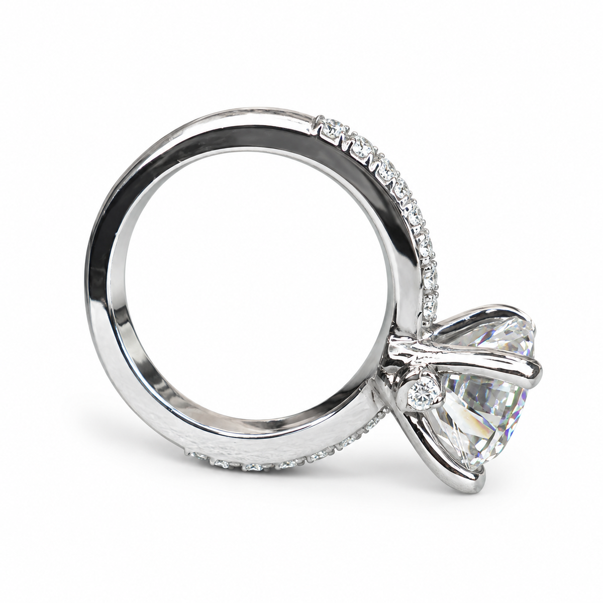 Moissanite Round Brilliant Solitaire Engagement Ring With Round Moissanite Accents In 14K White Gold, Infinity Jewelers USA #6903 #6904