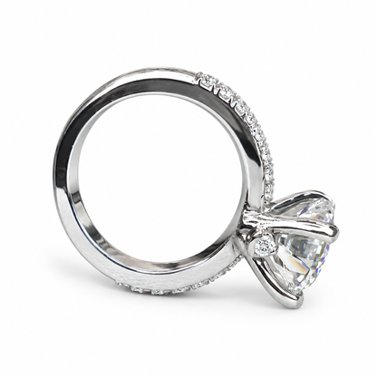 Moissanite Round Brilliant Solitaire Engagement Ring With Round Moissanite Accents In 14K White Gold, Infinity Jewelers USA #6903 #6904
