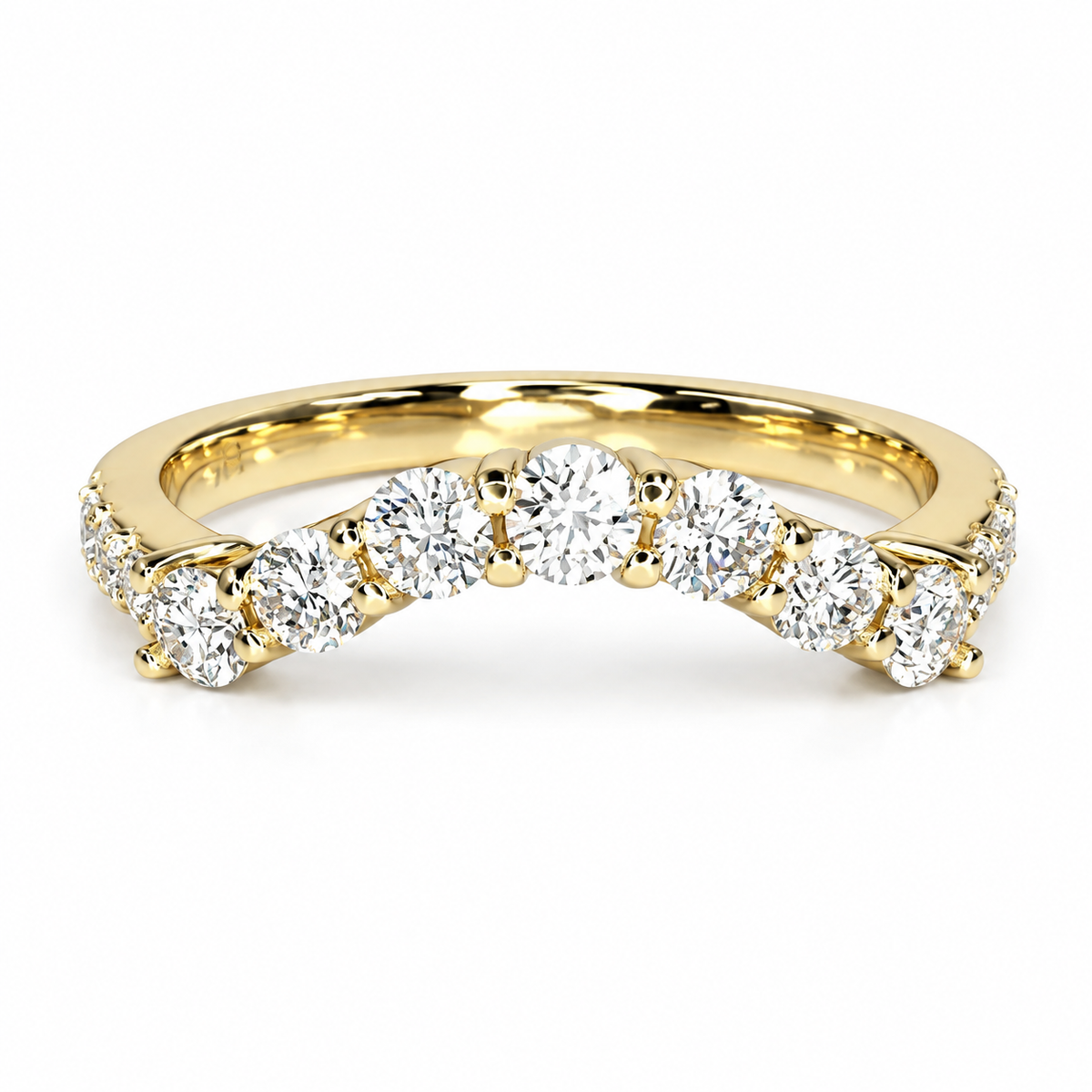 Diamond wedding band 14k solid gold, curved matching wedding band for women, unique Bridal Stacking promise gift delicate wedding band #8000
