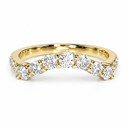 Diamond wedding band 14k solid gold, curved matching wedding band for women, unique Bridal Stacking promise gift delicate wedding band #8000
