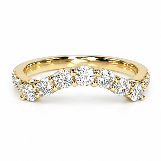 Diamond wedding band 14k solid gold, curved matching wedding band for women, unique Bridal Stacking promise gift delicate wedding band #8000