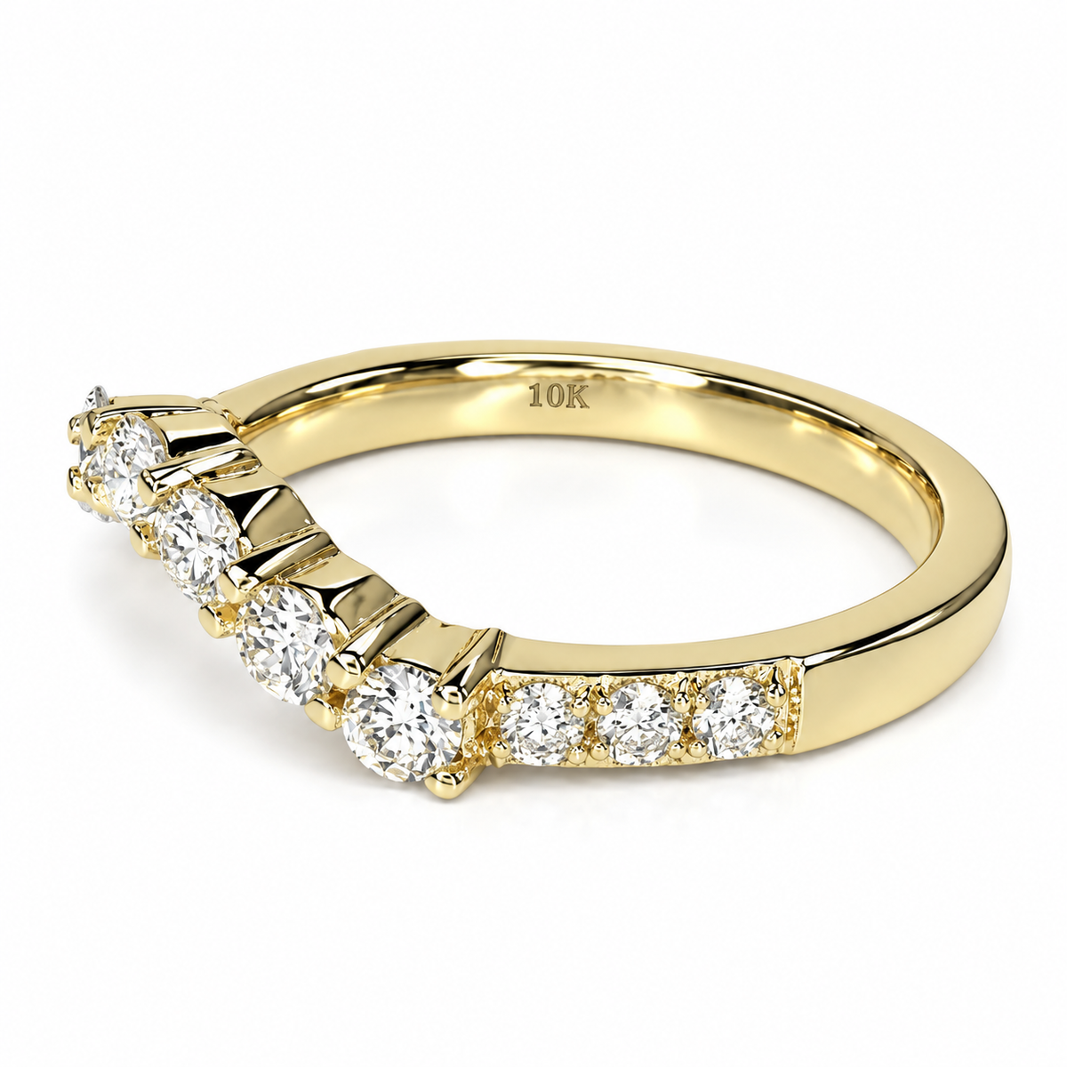 Diamond wedding band 14k solid gold, curved matching wedding band for women, unique Bridal Stacking promise gift delicate wedding band #8000