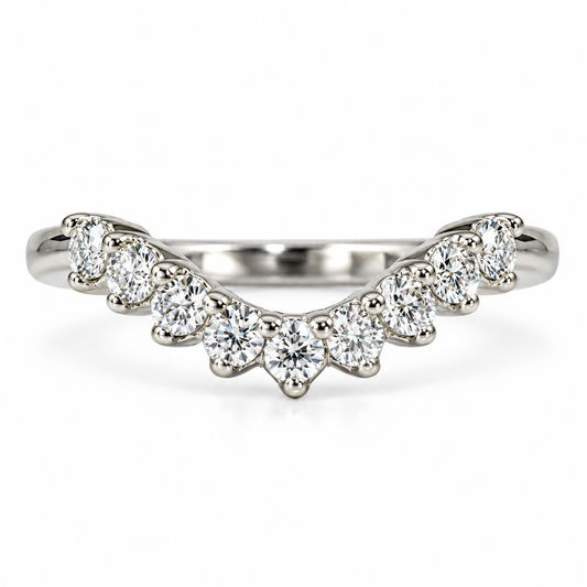 Curved Moissanite Wedding Band, Ladies Universal Matching Moissanite Band, 14k White Gold Delicate Diamond Curved Wedding Ring For Her #7116