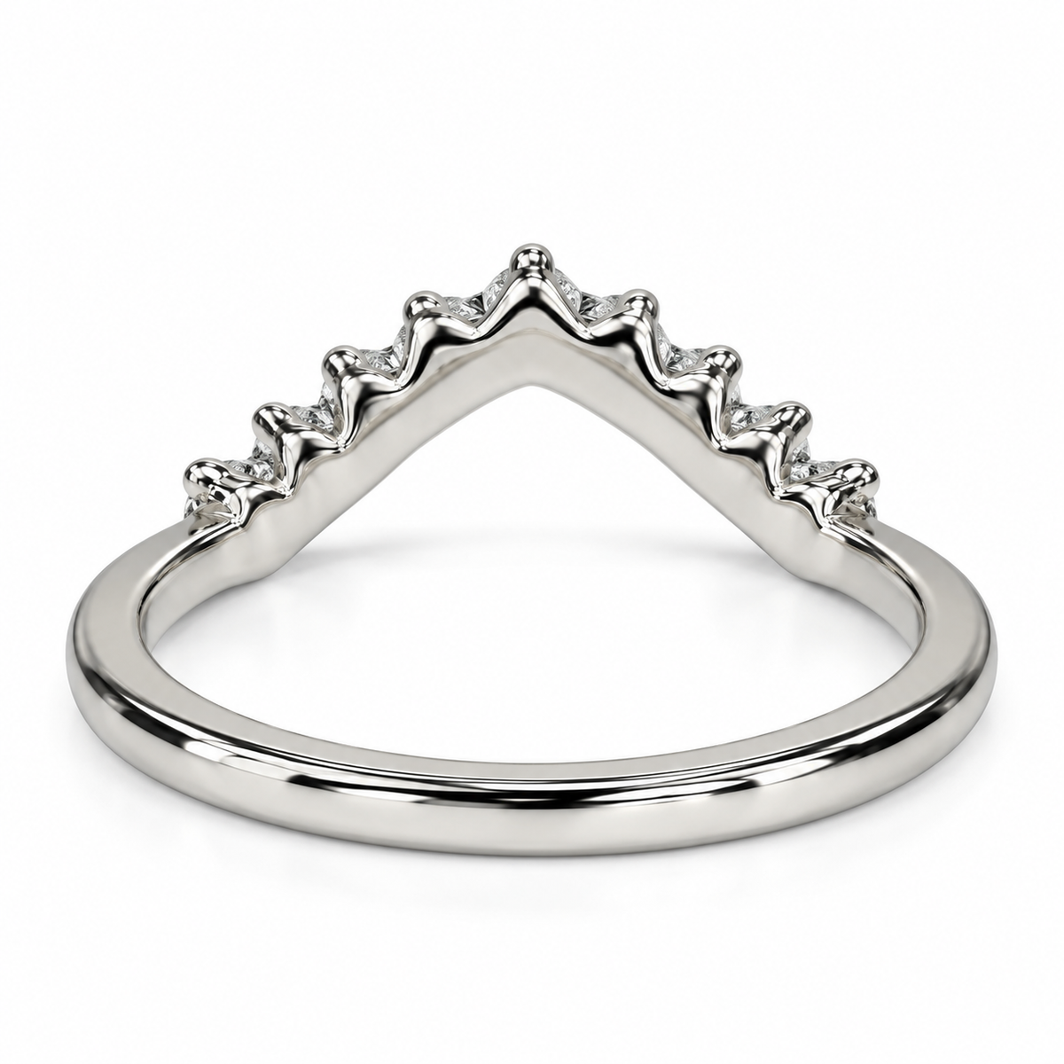 Curved Moissanite Wedding Band, Ladies Universal Matching Moissanite Band, 14k White Gold Delicate Diamond Curved Wedding Ring For Her #7116
