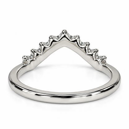 Curved Moissanite Wedding Band, Ladies Universal Matching Moissanite Band, 14k White Gold Delicate Diamond Curved Wedding Ring For Her #7116