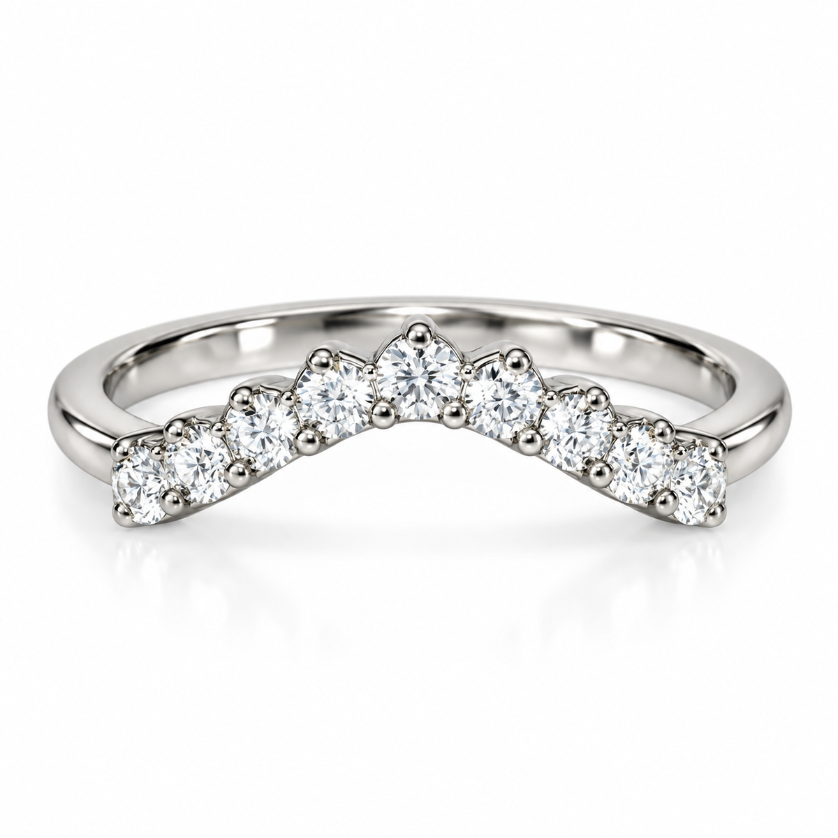 Curved Moissanite Wedding Band, Ladies Universal Matching Moissanite Band, 14k White Gold Delicate Diamond Curved Wedding Ring For Her #7116