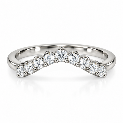Curved Moissanite Wedding Band, Ladies Universal Matching Moissanite Band, 14k White Gold Delicate Diamond Curved Wedding Ring For Her #7116