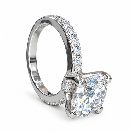 Moissanite Round Brilliant Solitaire Engagement Ring With Round Moissanite Accents In 14K White Gold, Infinity Jewelers USA #6903 #6904