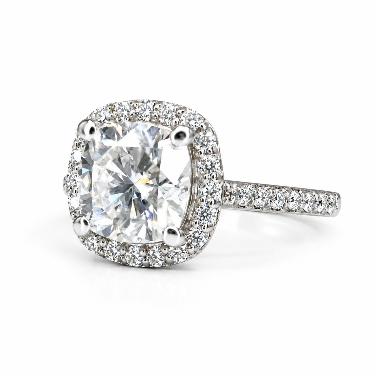 Moissanite Engagement Ring Cushion Cut 14K White Gold, Halo Engagement Ring, Cushion Cut Halo Moissanite Engagement Ring For Ladies, #6886