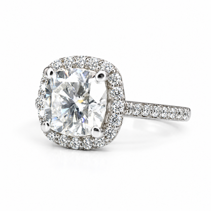 Moissanite Engagement Ring Cushion Cut 14K White Gold, Halo Engagement Ring, Cushion Cut Halo Moissanite Engagement Ring For Ladies, #6886
