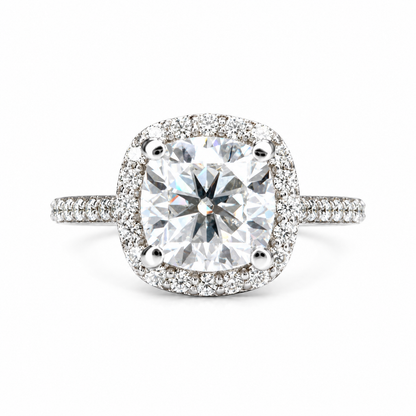 Moissanite Engagement Ring Cushion Cut 14K White Gold, Halo Engagement Ring, Cushion Cut Halo Moissanite Engagement Ring For Ladies, #6886