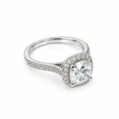 Moissanite Engagement Ring Cushion Cut 14K White Gold, Halo Engagement Ring, Cushion Cut Halo Moissanite Engagement Ring For Ladies, #6886
