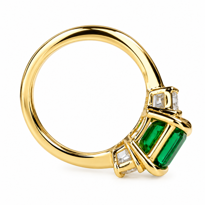 5.00 CT Emerald Cut Emerald Engagement Ring with Trapezoid 14K Solid White Gold, Emerald Three Stone Ladies Ring, Unique Emerald Wedding Ring  #7080