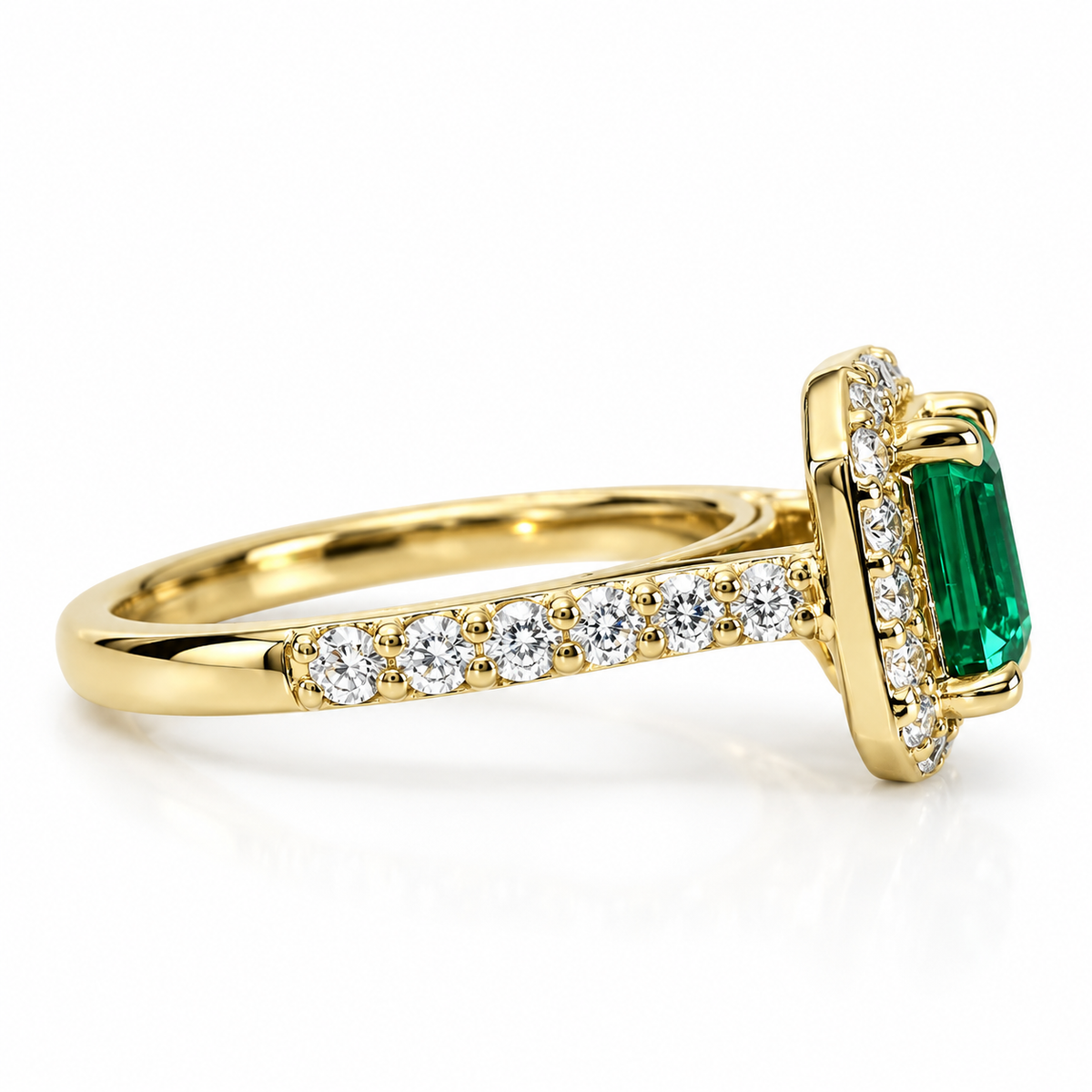 Emerald Engagement Rings For Women 14k Solid Yellow Gold, Asscher Shaped Emerald Engagement Rings, Simple Emerald and Moissanite Ring, #6255