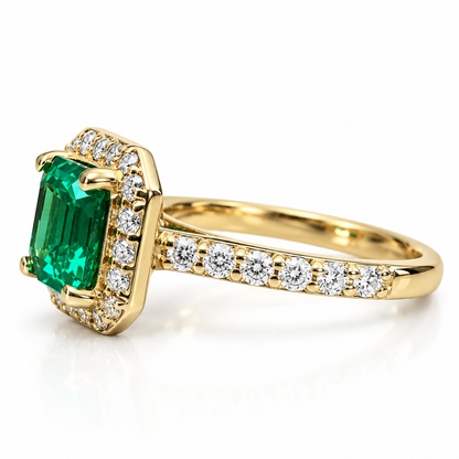 Emerald Engagement Rings For Women 14k Solid Yellow Gold, Asscher Shaped Emerald Engagement Rings, Simple Emerald and Moissanite Ring, #6255
