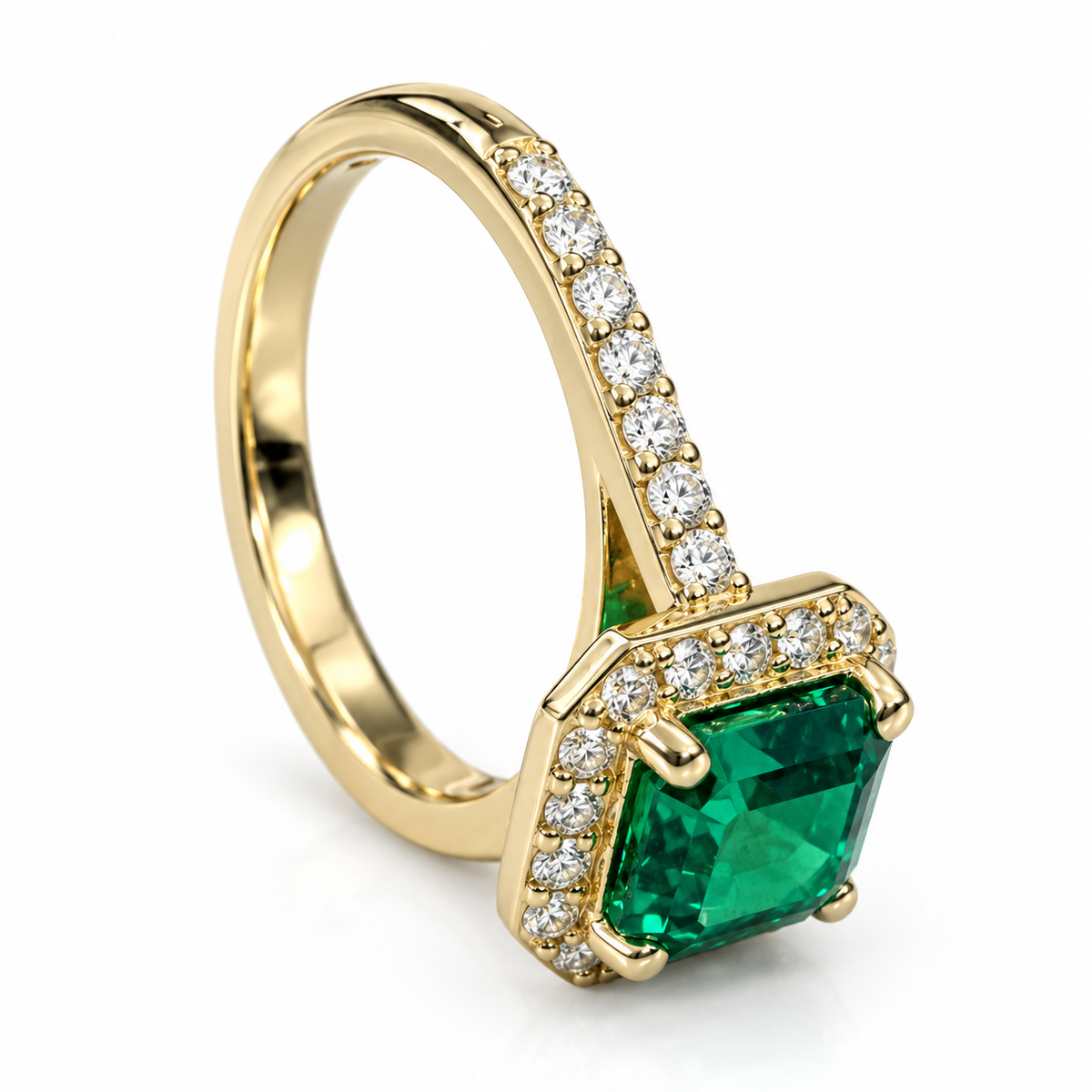 Emerald Engagement Rings For Women 14k Solid Yellow Gold, Asscher Shaped Emerald Engagement Rings, Simple Emerald and Moissanite Ring, #6255