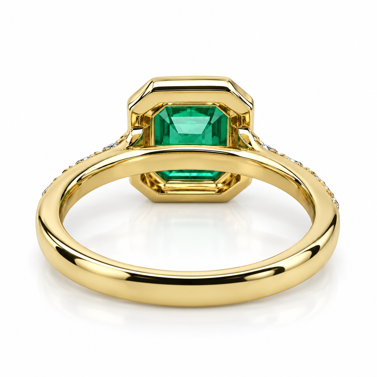 Emerald Engagement Rings For Women 14k Solid Yellow Gold, Asscher Shaped Emerald Engagement Rings, Simple Emerald and Moissanite Ring, #6255