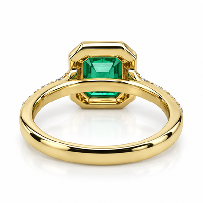 Emerald Engagement Rings For Women 14k Solid Yellow Gold, Asscher Shaped Emerald Engagement Rings, Simple Emerald and Moissanite Ring, #6255
