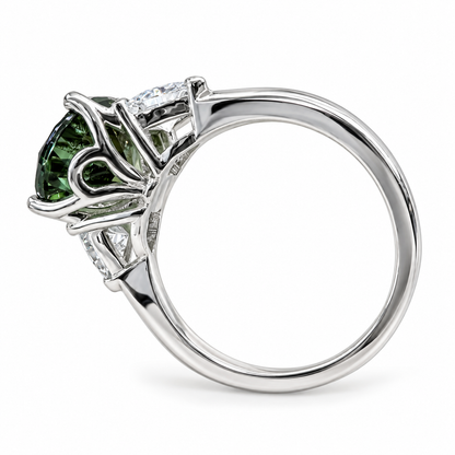 Pear Shape Olive Green Sapphire Engagement Ring White Gold Three Stone Sapphire Engagement ring Unique Wedding Promise Anniversary Ring 7408