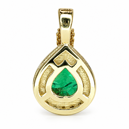 Gold Emerald Necklace, Pear Cut Emerald and Moissanite Pendant Necklace, Emerald Layering Gold Necklace, May Birthstone Necklace Women #7917