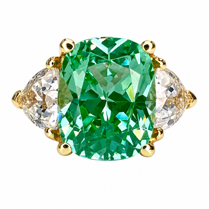 5.00 CT Paraiba Engagement Ring, Elongated Cushion Cut Green Paraiba And Trillion Moissanite Wedding Ring, 3 Stone Moissanite   #6846