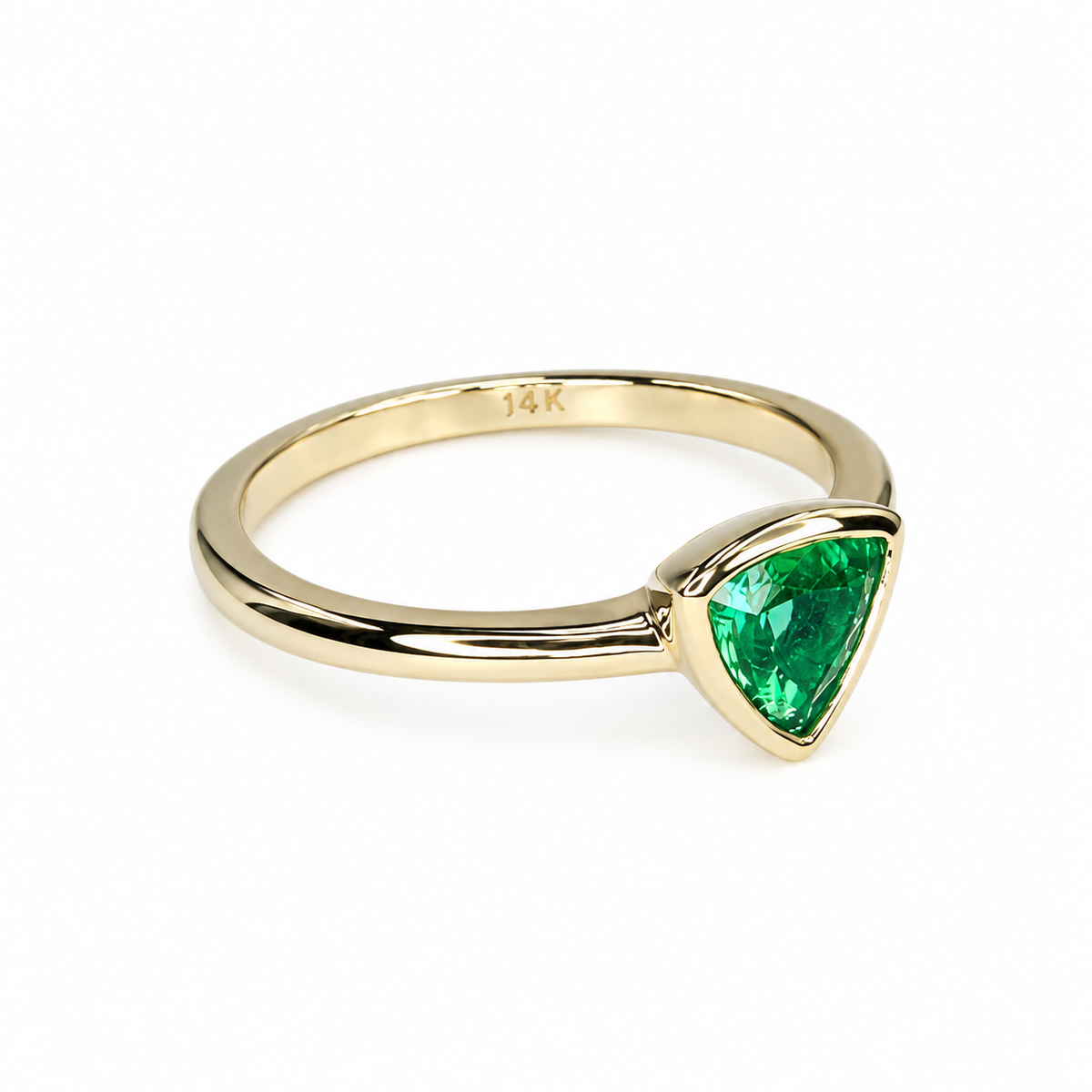 Triangle emerald bezel set 14k solid gold minimalist ring, stacking triangle ring midi triangle emerald ring simple thin delicate ring #5827