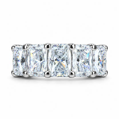 Radiant Cut Moissanite Wedding Band, Five Stone Radiant Cut Moissanite Anniversary Ring For Her, 14k White Gold Moissanite Ladies Band #7101
