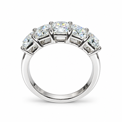 Radiant Cut Moissanite Wedding Band, Five Stone Radiant Cut Moissanite Anniversary Ring For Her, 14k White Gold Moissanite Ladies Band #7101