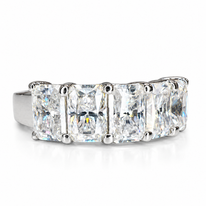 Radiant Cut Moissanite Wedding Band, Five Stone Radiant Cut Moissanite Anniversary Ring For Her, 14k White Gold Moissanite Ladies Band #7101