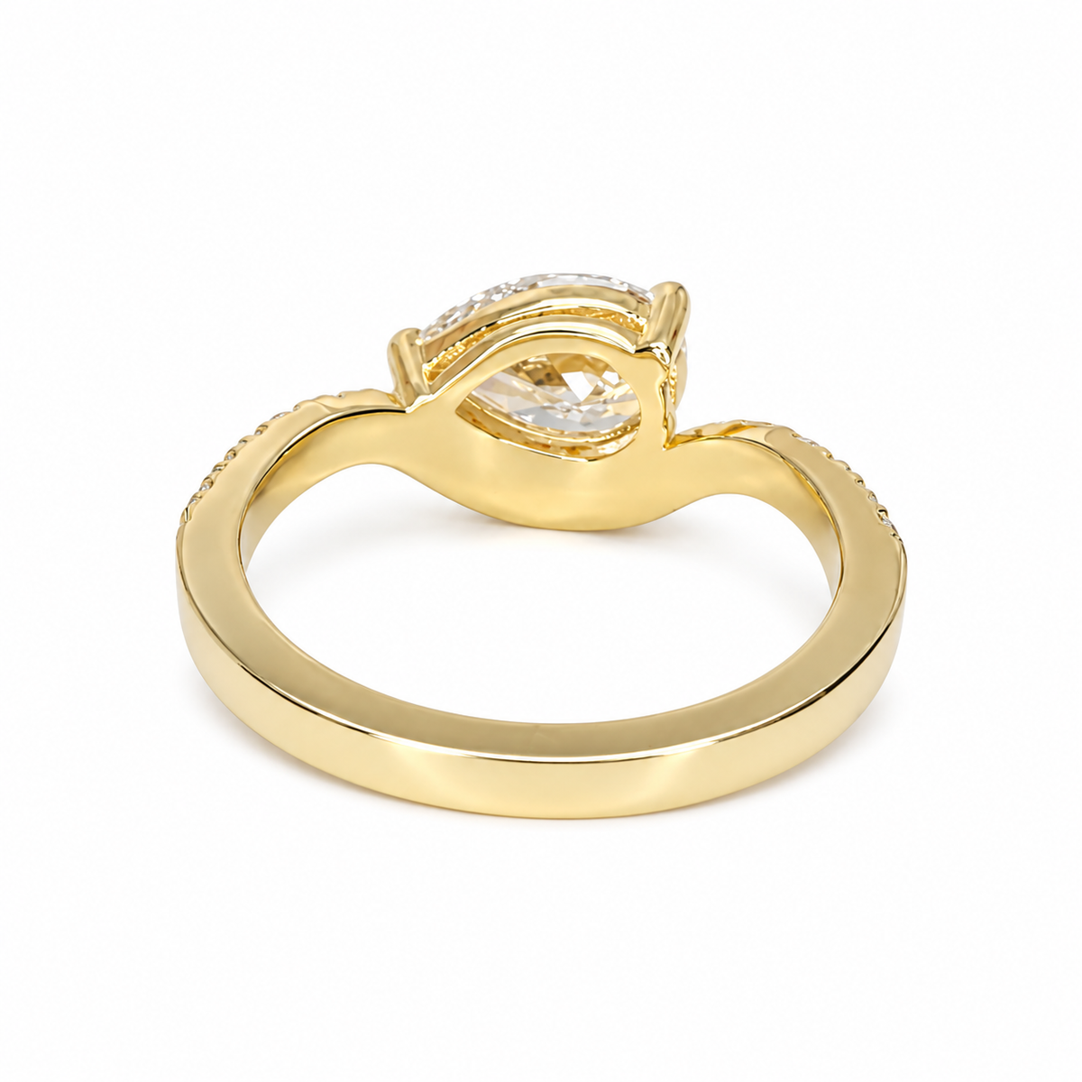 Pear Shape Lab Grown Diamond Engagement Ring 14k Solid Gold East West Pear Shape Diamond Ring,Sideways Pear Diamond Ring, Unique Ring  #8679