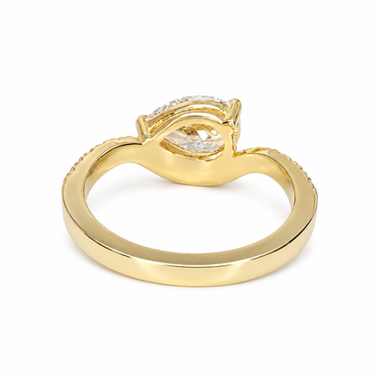 Pear Shape Lab Grown Diamond Engagement Ring 14k Solid Gold East West Pear Shape Diamond Ring,Sideways Pear Diamond Ring, Unique Ring  #8679