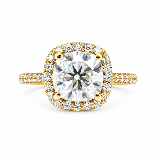 Moissanite Engagement Ring Cushion Cut 14K White Gold, Halo Engagement Ring, Cushion Cut Halo Moissanite Engagement Ring For Ladies, #6886
