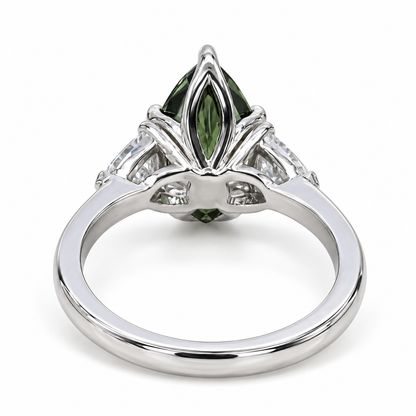 Pear Shape Olive Green Sapphire Engagement Ring White Gold Three Stone Sapphire Engagement ring Unique Wedding Promise Anniversary Ring 7408
