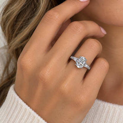 Oval Moissanite Engagement Rings For Women 14k Solid White Gold, Moissanite Cluster Bridal Rings, Moissanite And Diamond Wedding Rings #6938