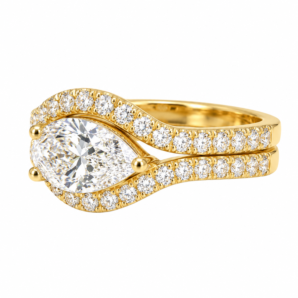 Pear Shape Lab Grown Diamond Engagement Ring 14k Solid Gold East West Pear Shape Diamond Ring,Sideways Pear Diamond Ring, Unique Ring  #8679