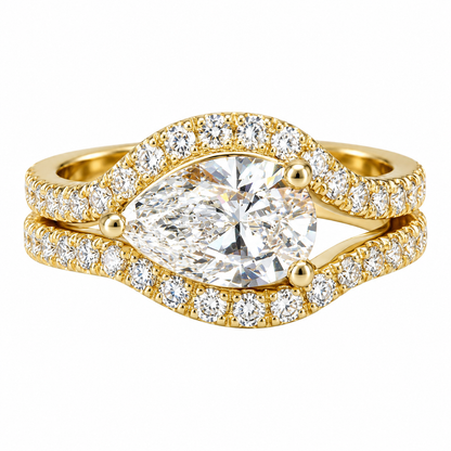 Pear Shape Lab Grown Diamond Engagement Ring 14k Solid Gold East West Pear Shape Diamond Ring,Sideways Pear Diamond Ring, Unique Ring  #8679