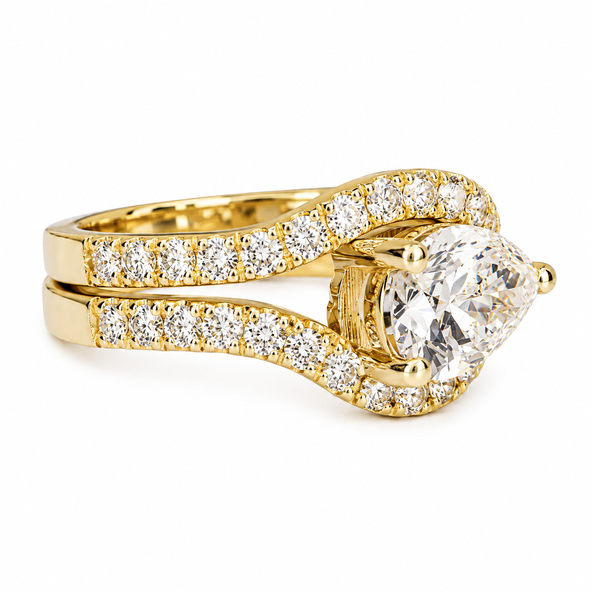 Pear Shape Lab Grown Diamond Engagement Ring 14k Solid Gold East West Pear Shape Diamond Ring,Sideways Pear Diamond Ring, Unique Ring  #8679