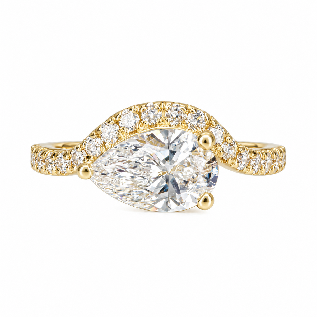 Pear Shape Lab Grown Diamond Engagement Ring 14k Solid Gold East West Pear Shape Diamond Ring,Sideways Pear Diamond Ring, Unique Ring  #8679