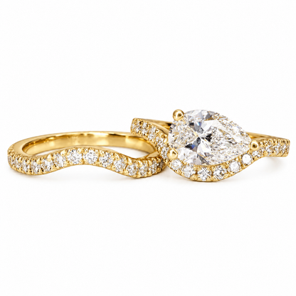 Pear Shape Lab Grown Diamond Engagement Ring 14k Solid Gold East West Pear Shape Diamond Ring,Sideways Pear Diamond Ring, Unique Ring  #8679