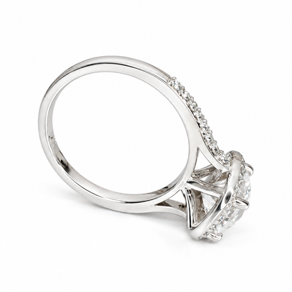 Moissanite Engagement Ring Cushion Cut 14K White Gold, Halo Engagement Ring, Cushion Cut Halo Moissanite Engagement Ring For Ladies, #6886