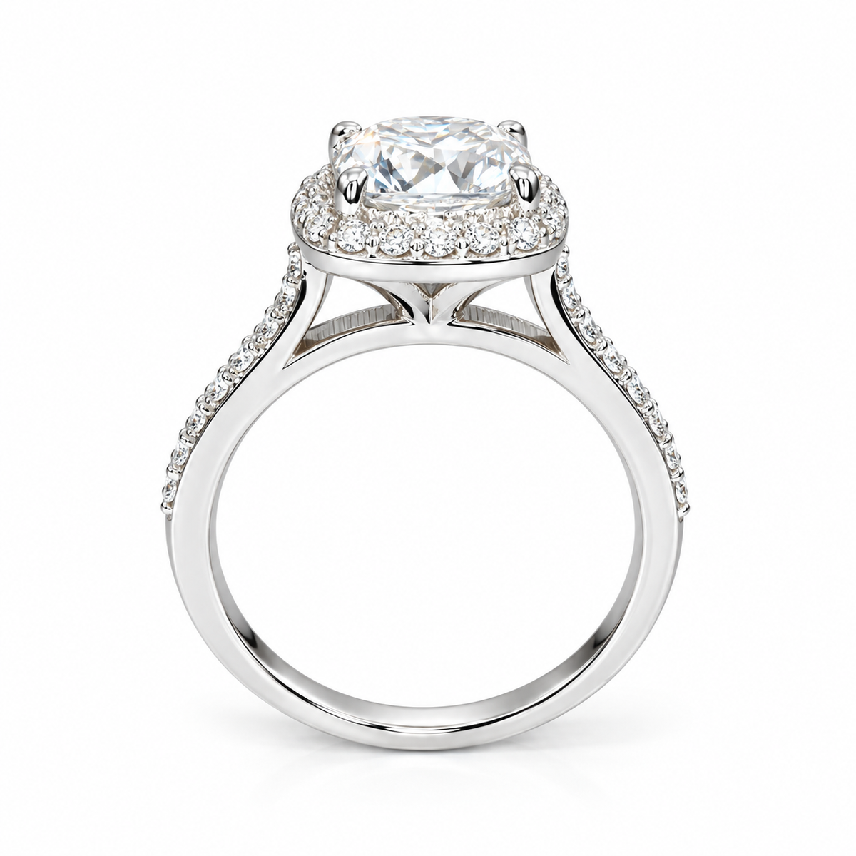 Moissanite Engagement Ring Cushion Cut 14K White Gold, Halo Engagement Ring, Cushion Cut Halo Moissanite Engagement Ring For Ladies, #6886