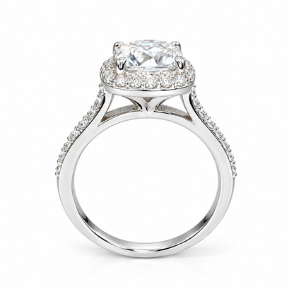 Moissanite Engagement Ring Cushion Cut 14K White Gold, Halo Engagement Ring, Cushion Cut Halo Moissanite Engagement Ring For Ladies, #6886