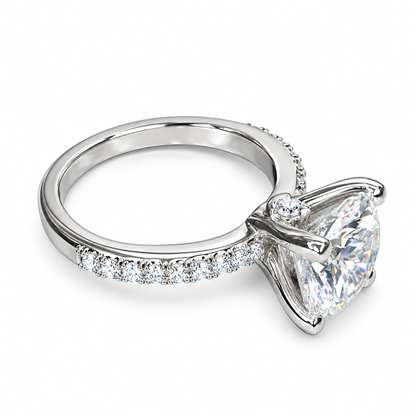Moissanite Round Brilliant Solitaire Engagement Ring With Round Moissanite Accents In 14K White Gold, Infinity Jewelers USA #6903 #6904