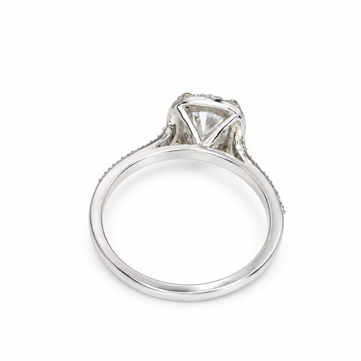 Moissanite Engagement Ring Cushion Cut 14K White Gold, Halo Engagement Ring, Cushion Cut Halo Moissanite Engagement Ring For Ladies, #6886
