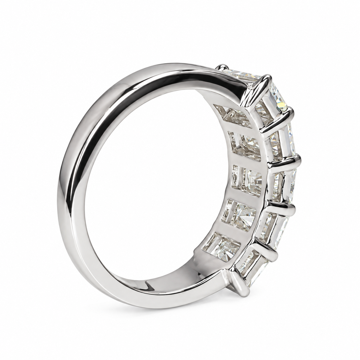 Radiant Cut Moissanite Wedding Band, Five Stone Radiant Cut Moissanite Anniversary Ring For Her, 14k White Gold Moissanite Ladies Band #7101