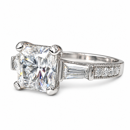 Radiant Cut Moissanite Engagement Ring White Gold Moissanite Engagement Ring For Women Unique Vintage Promise Wedding Anniversary Ring #7376