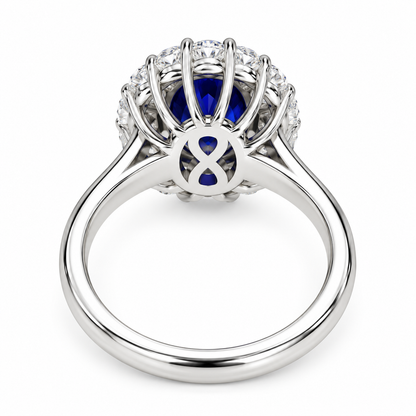 3.00 CT Oval Cut Blue Sapphire Ring 14K Solid Gold , Lab Diamond Halo Ring , Blue Sapphire and Diamond Halo Ring , September Birthstone Ring , #8604