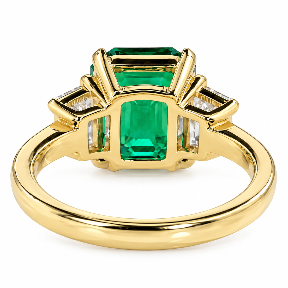 5.00 CT Emerald Cut Emerald Engagement Ring with Trapezoid 14K Solid White Gold, Emerald Three Stone Ladies Ring, Unique Emerald Wedding Ring  #7080