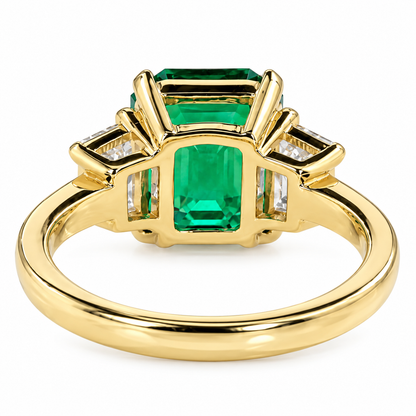 5.00 CT Emerald Cut Emerald Engagement Ring with Trapezoid 14K Solid White Gold, Emerald Three Stone Ladies Ring, Unique Emerald Wedding Ring  #7080